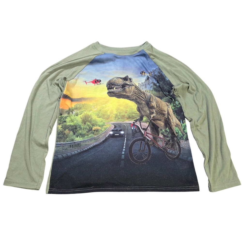 Wonder Nation T-Rex BMX Graphic Shirt Kid's Size L 10-12 Husky Green Pajama Top